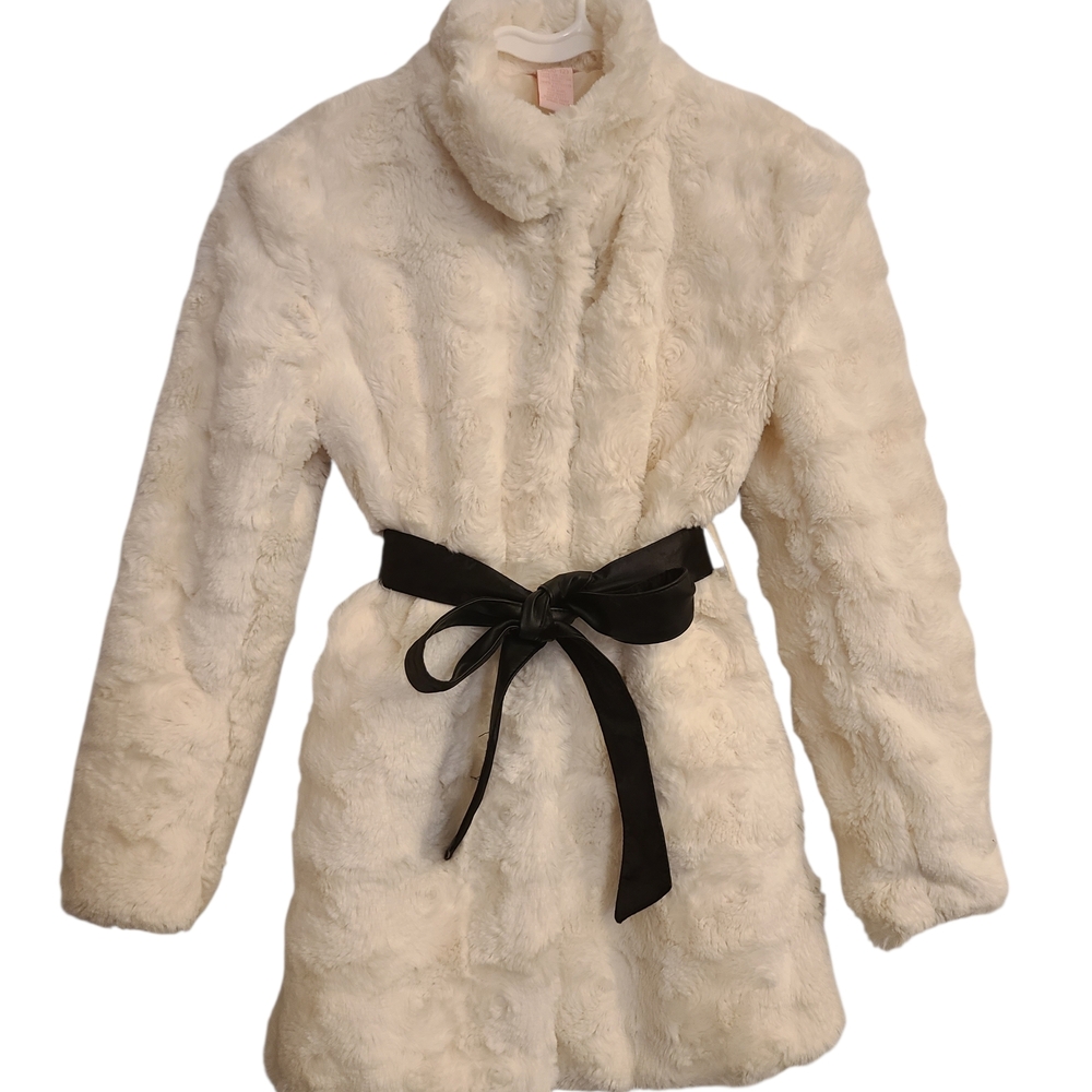 Candie's Coat Faux Rabbit‎ Fur Lined Optional Belt Girl's Medium
